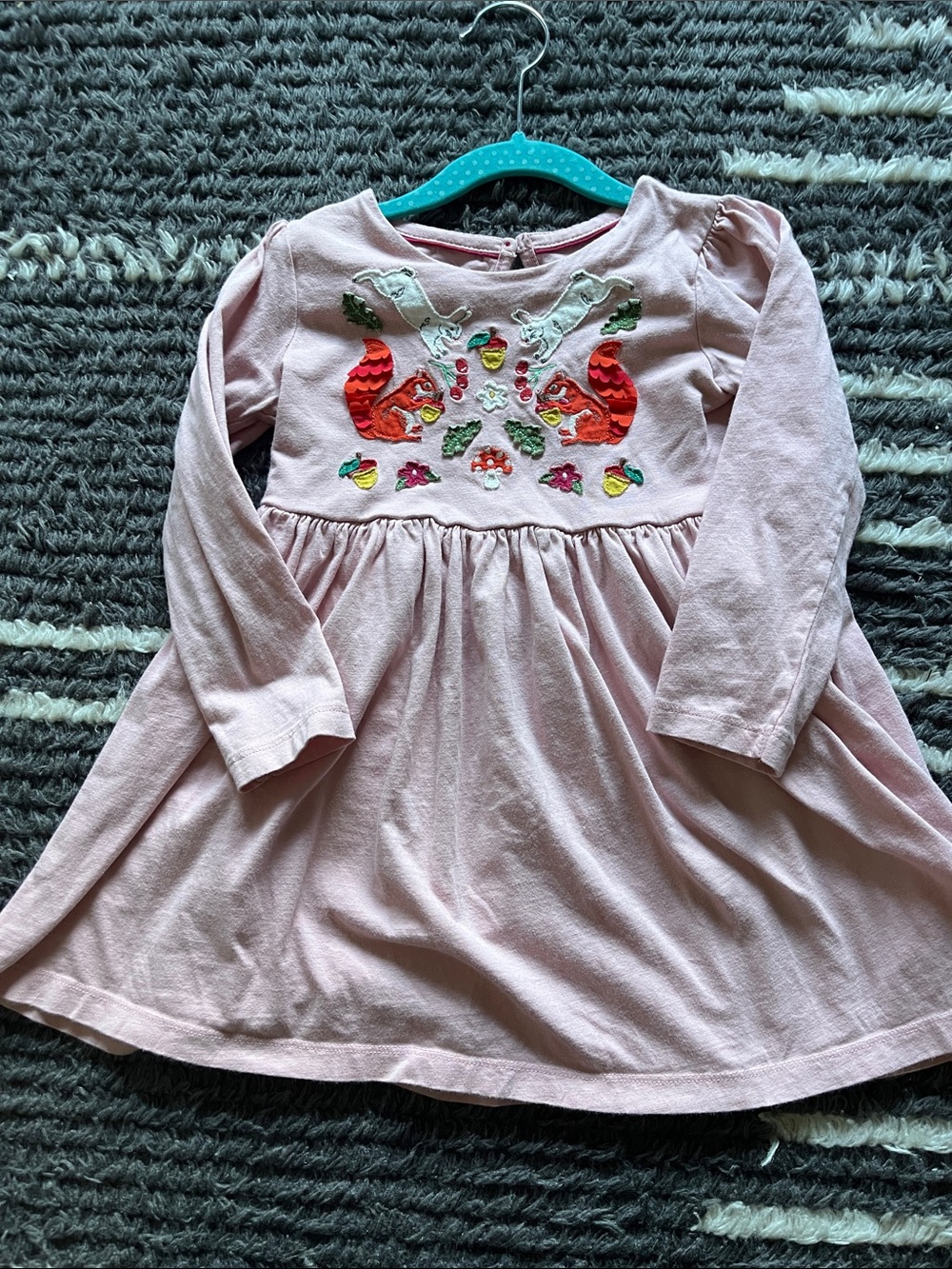 Mini Boden Pink Long-Sleeve Dress with Embroidered Fox Motif